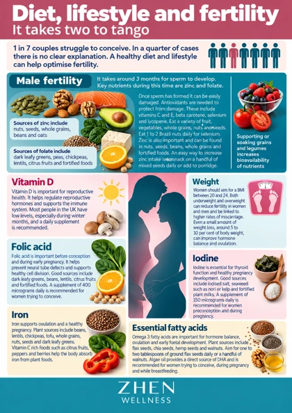 Original illustrated Zhen Wellness picture sheet about Preparing for pregnancy: diet and lifestyle