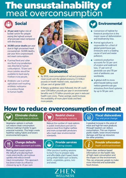 Original illustrated Zhen Wellness picture sheet about Meat, health and lower-impact eating