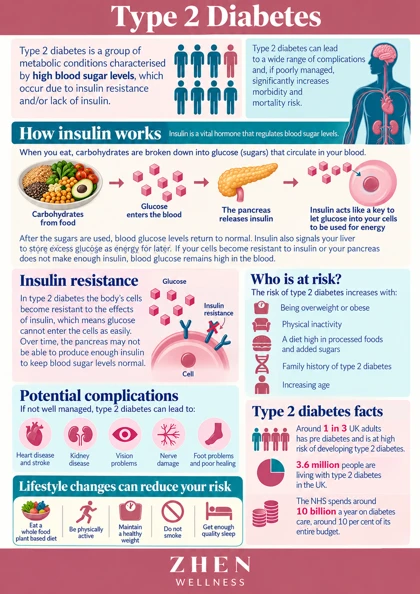Original illustrated Zhen Wellness picture sheet about Type 2 diabetes: everyday habits and ongoing care